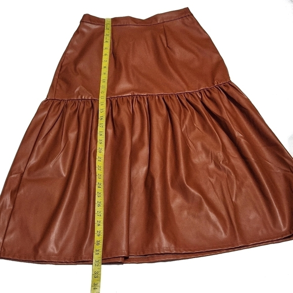 WHO What Wear Brown Faux Leather Midi Skirt Small - Picture 6 of 9